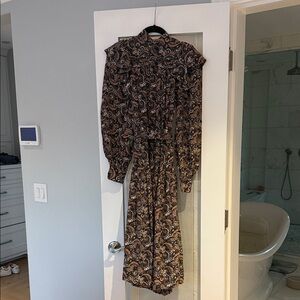 Ulla Johnson Long Sleeve Dress in Black and Brown Paisley